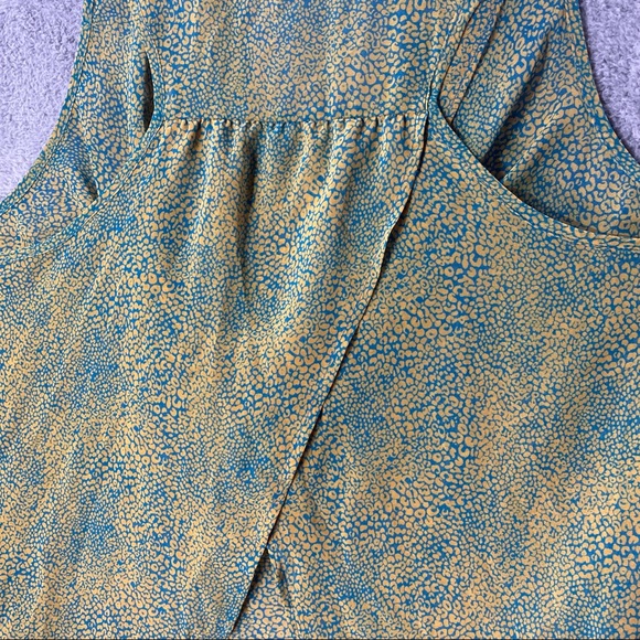 DECREE Blouse Women XL Sheer Cowl Neck Chiffon Blue Yellow Print Flowy Top Shirt - Picture 9 of 12